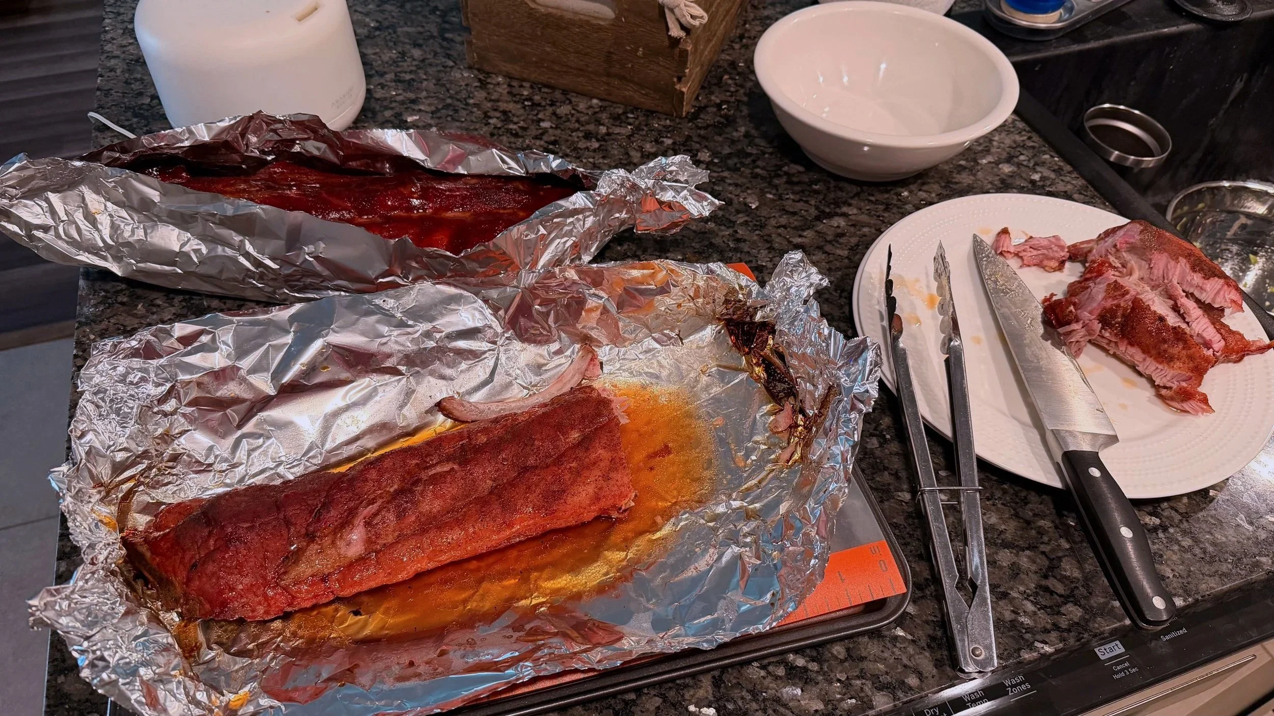    3-2-1 ribs from my smoker. The pink ring is real.   